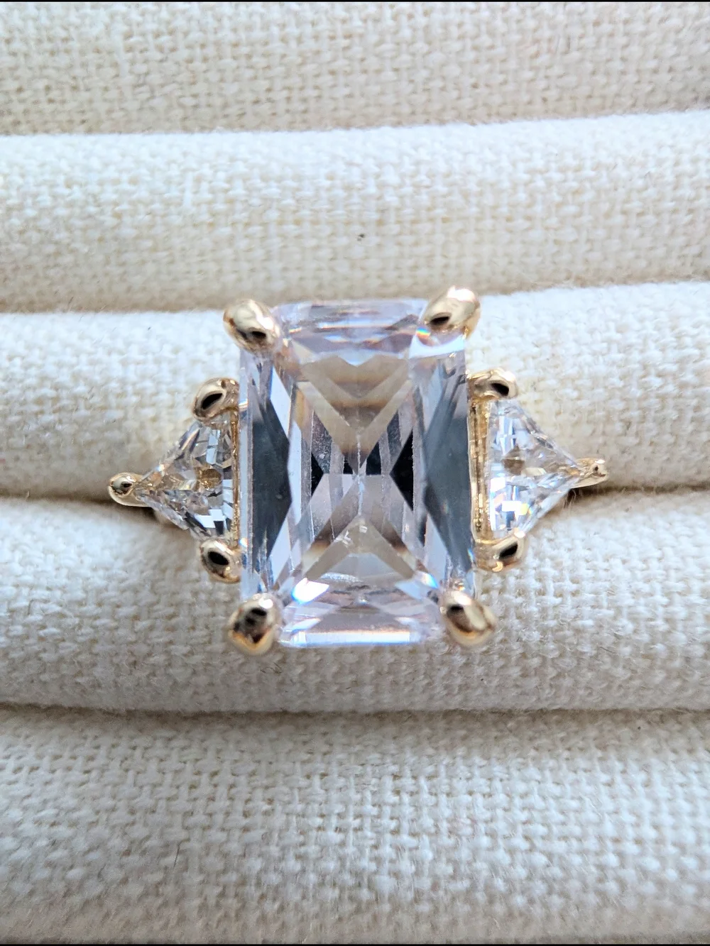 Gold Cubic Zirconia Engagement Ring - Gold Tone Statement